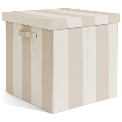 Habitat 40cm Fabric Storage Box with Lid - Natural Stripe