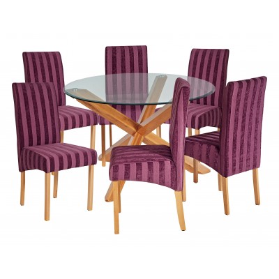 Heart of House Oakington Round Glass Table & 6 Chairs - Plum
