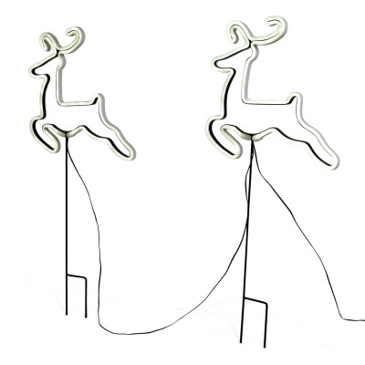 2pk Neon Reindeer Lawn Stakes