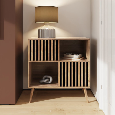 GFW LOUVERED COMPACT SIDEBOARD OAK BLK