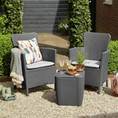 Keter Miami 2 Seater Rattan Effect Garden Bistro Set - Grey