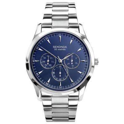 Sekonda Mens Stainless Steel Blue Sunray Dial Bracelet Watch