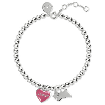Radley Silver Plated Heart Charm Bead Bracelet