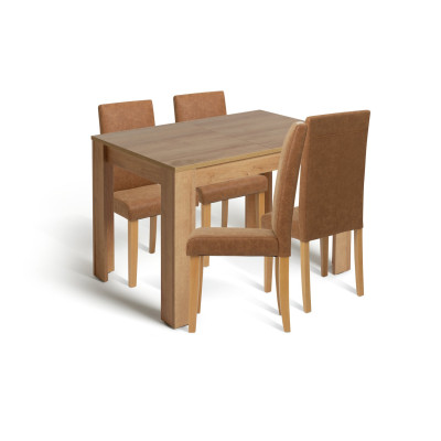 Argos Home Miami Extending Oak Dining Table & 4 Tan Chairs