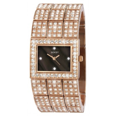 Seksy Ladies' Brown Dial Rose Gold Colour Bracelet Watch