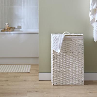 HOME SLIMLINE WOVEN LAUNDRY HAMPER WHITE