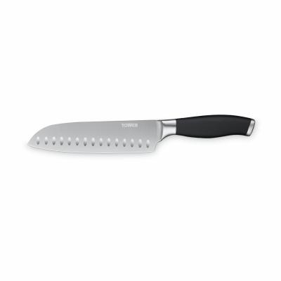 Tower Soft Grip Santoku Knife - Black & Silver