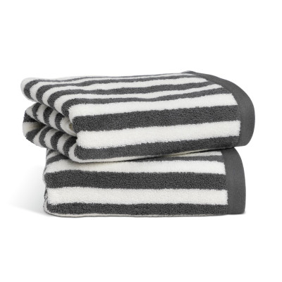 Habitat Grey Stripe 2 Pack Hand Towel