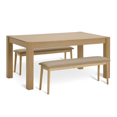 Habitat Skandi Oak Dining Table & 2 Oak Benches