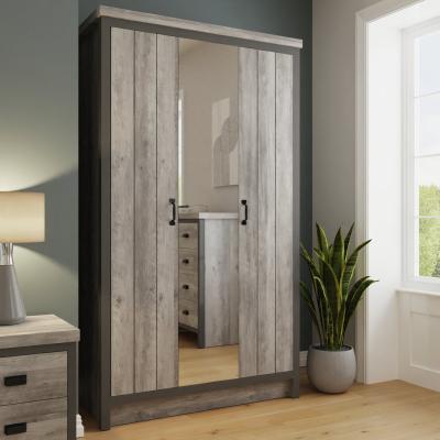 GFW Boston 3 Door Mirror Wardrobe - Slate Grey