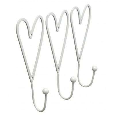 AH 3pk single heart hooks white