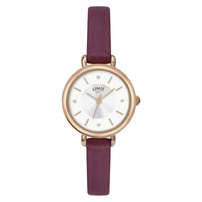 Limit Ladies' Rose Gold Plated Wine Strap Watch