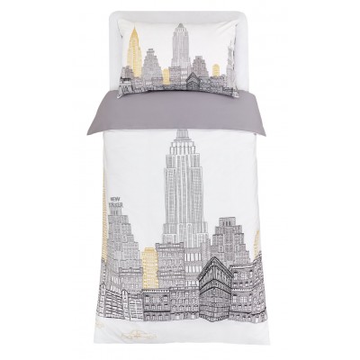 Argos Home New York Sketch & Plain Grey Bedding Set - Single