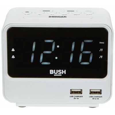 BUSH FM 2 USB ALARM CLOCK WHITE