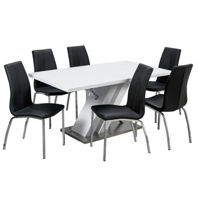 Argos Home Belvoir White Gloss Dining Table & 6 Black Chairs