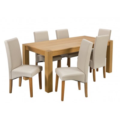 AH3 ALSTON OAK TABLE 6 CREAM CHAIRS