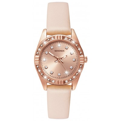 Sekonda Ladies Rose Gold Plated Stone Set Nude Strap Watch