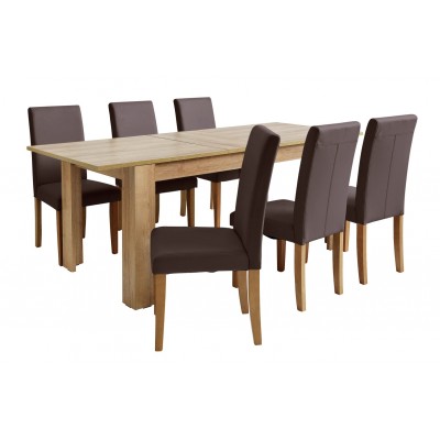 Argos Home Miami Ext Oak Dining Table & 6 Chocolate Chairs