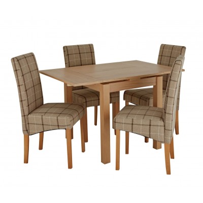 Argos Home Clifton Oak Extending Table & 4 Mink Check Chairs