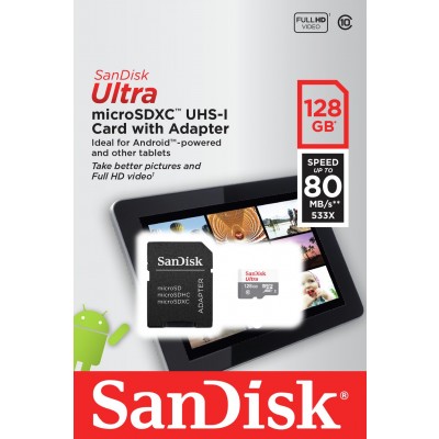 SanDisk Ultra 80MBs MicroSDXC Memory Card - 128GB