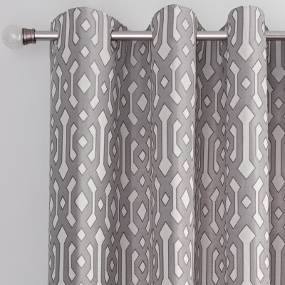 Argos Home Jacquard Geo Lined Eyelet Curtains - Flint Grey