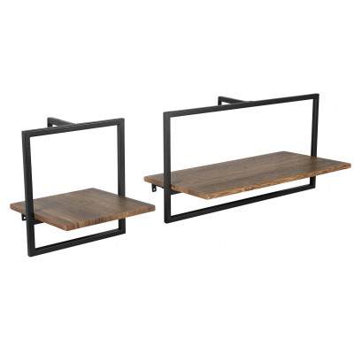 Habitat Loft Living Set of 2 Metal Surround Shelves-Dark Oak
