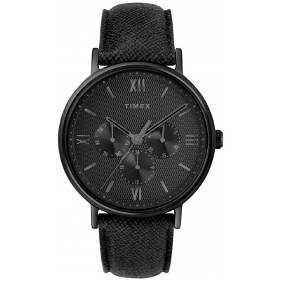TIMEX BLK LEATHER MULTIDIAL WATCH