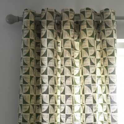 Habitat Cabin Geo Print Lined Eyelet Curtains - Green