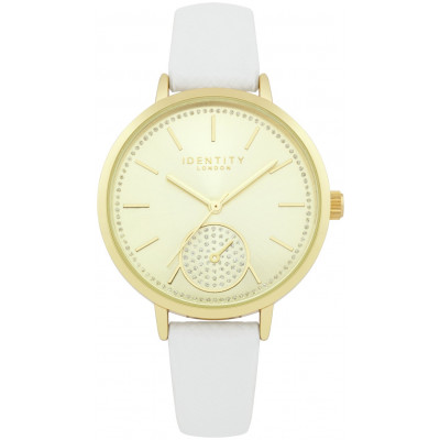 IDENTITY L WHITE PU STRAP GOLD DI WATCH
