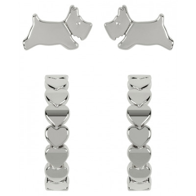 Radley Silver Plated Heart Huggie Stud Earrings - Set of 2