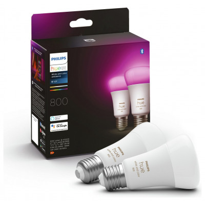 Philips Hue E27 Colour Smart Bulb With Bluetooth - 2 Pack
